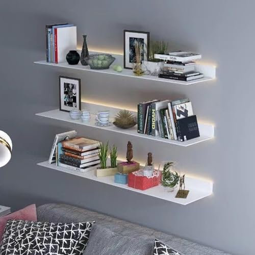 IYUESQ 1 Stück schwebendes Wandregal mit eingebautem beleuchtetem LED-Licht, an der Wand montierte lichtemittierende Bücherregale aus Metall, Beleuchtungsregal für gewerbliche Bars, Wohnz