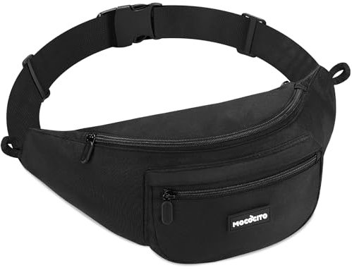 MOCOCITO Bauchtasche Damen Herren, Schwarz Gürteltasche Wasserdicht Hüfttasche, 4L Groß Brusttasche für Joggen Sport Reise Wandern Outdoor Fitness, mit Regenschutz