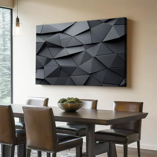 Generisch Bild auf Leinwand Schwarz Modern Wanddeko Leinwandbild 3D Geometrie Polygon Textur Thema Bild auf Leinwand Als Hintergrund und Deko 150L x 50B cm für Wohnzimmer & Schlafzimmer