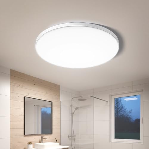 JONMONSM Deckenleuchte 18W, 2000 LM LED Deckenlampe Kaltweiß | Energieeffizienz D, für Flur, Treppenhaus, Abstellraum, Schlafzimmer, Badezimmer, Einfache Installation, Flimmerfrei
