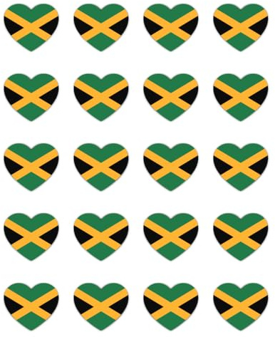 Aufkleber: 25 mm, 20 Stück - Set 20 Herz-Aufkleber Jamaika-Flagge Vinyl 25 mm wetterfest selbstklebend