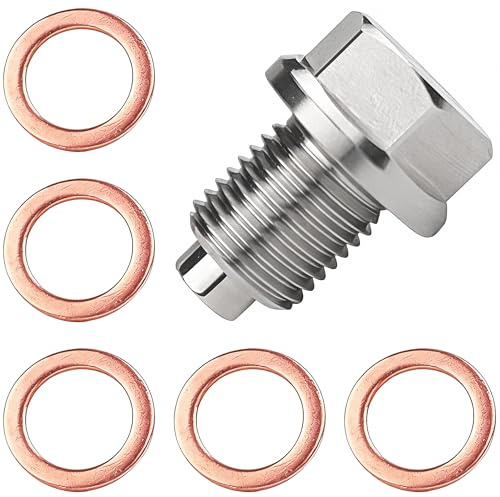ANBOO Magnetische ÖLablassschraube M14X1,5, Öl Ablassen Schraube inkl. 5 Kupferdichtungen, Magnetische Dichtung Ölwannenablassmutter, Auto Ölschraube