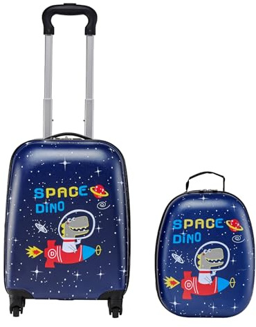 VEVOR Kids Luggage Set, 2 Piece, 18 Inch Hardside Rolling Wheels Suitcase with Hard-Shell Backpack, Dinosaur Kids Carry on Luggage Set, Holiday Birthday Gift for Girls & Boys, Airline Approved