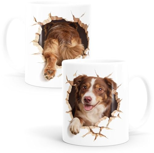 MoonWorks® Tasse für Australian Shepherd Red Tri-Halter Geschenk Hundebesitzer Tierfreunde Keramikbecher Vierbeiner Weiss standard