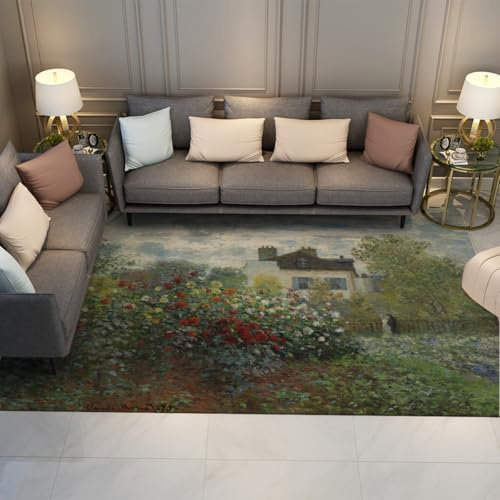 Teppich 120x150 Bereich Teppiche maschinenwaschbar Vintage Blumenteppich Rutschfester Impressionisten Gartenhaus große Vorleger für Schlafzimmer Klassenzimmer College Wohnheim Bauernhaus