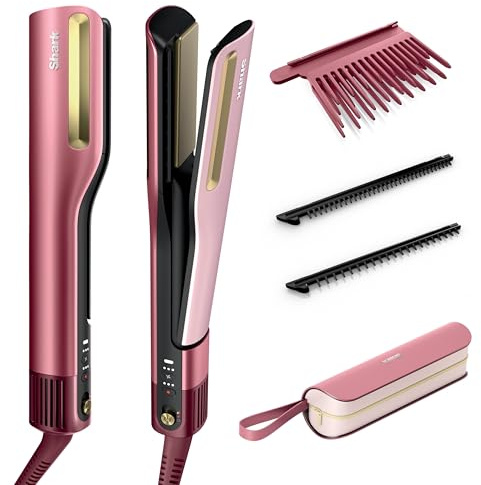 Shark SilkiPro Hair Straightener & Dryer | Ceramic Wet to Dry | HeatSense Plates | No Heat Damage | Salon-Quality Finish | All Hair Types | Storage Case - Rose Petal | HT401UKPK