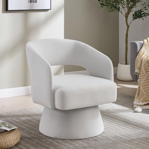 staronce 360° drehbarer Drehsessel & Polstersessel mit Samtbezug – Loungesessel & Rundfaßstuhl, weiche Schaumpolster, ergonomische Rückenlehne, Metall-Drehfuß, für Wohnzimmer & Schlafzimmer, Beige