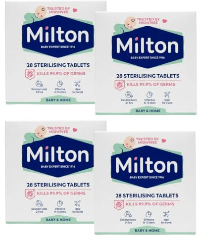 Milton Cold Water Cleaning Tablets – 4 Pack (112 Tablets) | Sterilising Formula for Baby Bottles, Teats & Accessories | Fast Dissolving