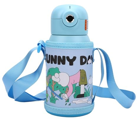 Generic Kids Insulated Water Bottle Cute Cartoon Design for School and Outdoor Activities 500ml Stainless Steel Blue