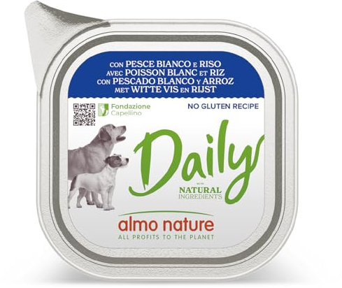 Almo Nature Daily Nassfutter für Erwachsene Hunde mit Weißfisch und Reis - Aluschale 100 g.