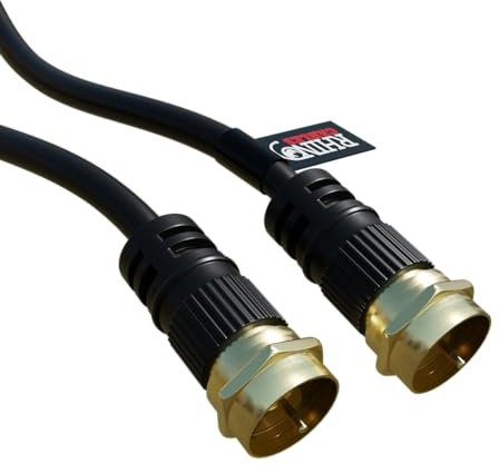 rhinocables TV Aerial Cable – F Plug Male to Male Coaxial Ariel Lead with Secure Connections | RG6 Antenna Cable for TV, Sky Box, Freeview & Home Cinema Systems | Durable Black Coax Wire (1.5m)