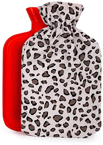 Bodico Warm and Cozy Cute Leopard Hot or Cold Water Bottle with Soft Fleece Cover, 2L, Leopard Print
