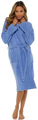 BRANDBUYS Ladies Terry Towelling Cotton Dressing Gown Bathrobe Highly Absorbent Women Hooded and Shawl Towel Bath Wrap