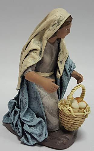 Arte Pesebre Pastora adorando con Cesta de Huevos, para Figuras de 14 cm