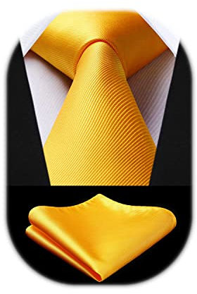 Enlision Gold Seide Krawatte Herren Hochzeit Krawatten und Einstecktuch Set einfarbig