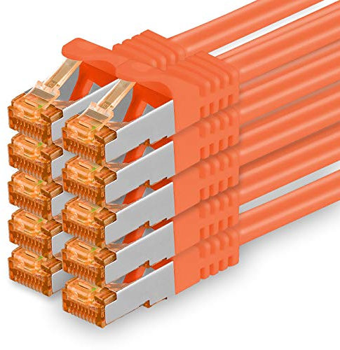 1aTTack.de Câble Réseau Cat7 Cat 7 10 GB/s SFTP - 10x 7,5m - RJ45 Ethernet LAN DSL Routeur Modem - Orange