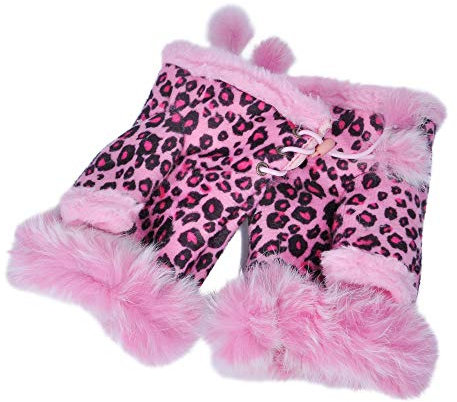 ZLYC Damen Winter Warme Kunstpelz Halbfinger Handschuhe Fingerlose Fäustlinge(Leopard Rosa)