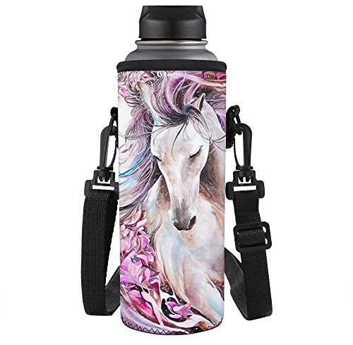 SEANATIVE Neoprene Insulated Water Bottle Carrier,Watercolor Horse Water Bottle Holder Pouch for Sport Running,Cycling,Camping