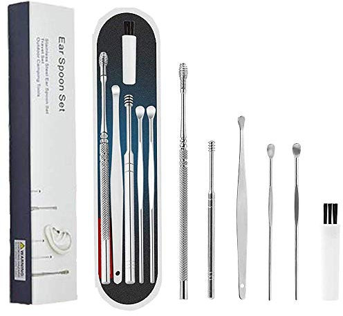 Nettoyeur D'oreille, 6 Pcs Cuillère à Oreille en Acier Inoxydable, Kit de Nettoyeur D'oreilles, Curette Oreille Kit, Ear Wax Cleaner Kit pour Famille