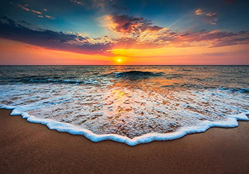 wandmotiv24 Fototapete Meer Strand Sonnenuntergang, L 300 x 210 cm - 6 Teile, Wanddeko, Wandbild, Wandtapete, Sand Wasser Himmel Wolken M6744