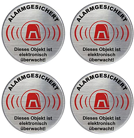 BIKE-label Alu Optik 3D Aufkleber Warnhinweisschild 4 x Alarmgesichert Objekt Video überwacht 70 mm 900200