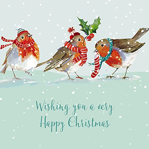 Ling Design Weihnachtskarten für wohltätige Zwecke – Christmas Robins – schönes Design mit Rotkehlchen im Schnee – 6 Karten von 1 Design, mehrfarbig, 146 x 146 x 14 mm