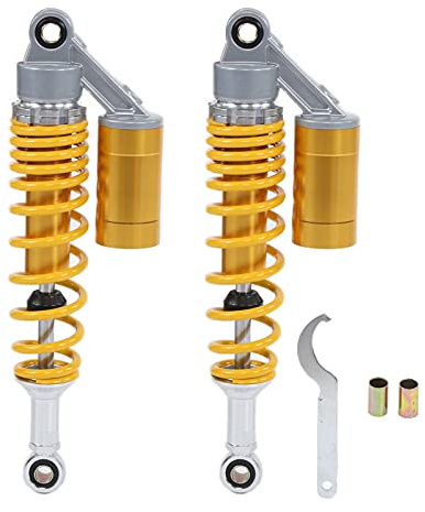 Yctze Motorrad Stoßdämpfer Aluminium und Eisen Paar 340mm Motorrad Stoßdämpfer Hinterradfederung Feder Universal für ATV SUV Motorrad Stoßdämpfer Hinten(Gelb)