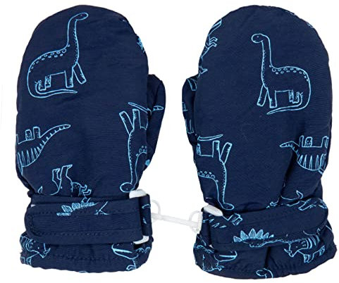 FORUHOO Kinder Handschuhe Wasserdicht mit Fleece Fäustlinge für Unisex Baby Winter(Kurz: Dinosaurier Navy,S)