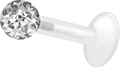 PIERCINGLINE PTFE Labret mit Gewinde + Titan Aufsatz mit Epoxy Kugel kristallklar Piercing Ohr Helix Lippe 7 x 1,2 x 2,5 mm