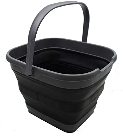 SAMMART - 10L Collapsible Rectangular Handy Basket/Bucket (Grey/Black, 1)