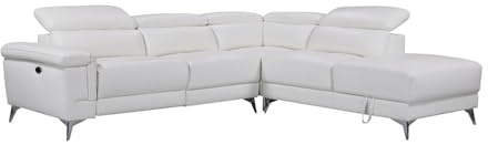 Vente-unique Linea Sofa Relaxsofa Ecksofa Leder elektrisch - Ecke Rechts - Elfenbein - PASCALINE