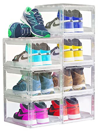 NUKied Schuhboxen Stapelbar Transparent|3er Set Schuhkarton mit Tür, Sneaker Box für Herren- und Damenschuhe Schuhaufbewahrungsbox |Aufbewahrungsboxen für Schuhe,Robust, Langlebig,(43X29X14CM)