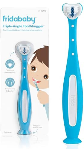 Frida Baby Toothhugger Kinder-Zahnbürste: U-förmige Zahnbürste mit Dreiwinkel-Borsten, griffiger Griff, weiche Zahnbürstenborsten, für Kleinkinder und Kinder ab 2 Jahren, Blau