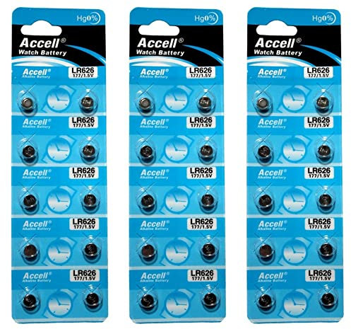 Accell Watch Battery 377 or LR626, AG4 1.5V, Coin Cell/Button (3-Packs (LR626))