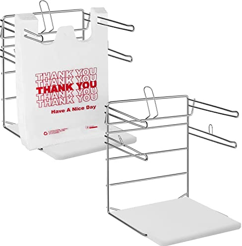 2 Pcs Plastic Grocery Bag Holder Bag T Shirt Bag Rack Shopping Bag Stand Dispenser Fits 11 1/2 W x 6.5 D x 21 H Plastic Bag Organizer with PP Base for Grocery Store, 12 W x 12 L x 16 H