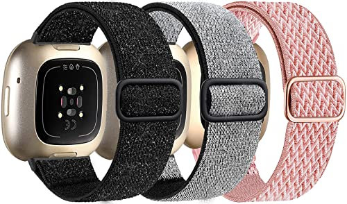 Nigaee Kompatibel für Fitbit Versa 3 Armband/Fitbit Sense Armband/Fitbit Versa 4 Armband/Fitbit Sense 2 Armband Damen Herren, Elastisches Nylon Armbänder für Versa 3 Armband