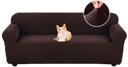 Jaotto Sofabezug 3 Sitzer Elastischer Stretch Spandex Sofa Überwürfe Sofahusse Antirutsch Waschbar Sofaschoner Couchbezug für Sofa mit Armlehne,Jacquard Dunkelbraun