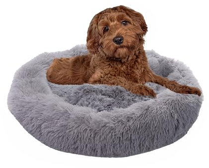 Paco Home Hundebett Katzenbett Flauschig Hundekissen Donut Hundedecke Hund Katze Hundekörbchen Katzenkorb Waschbar, Farbe:Grau, Größe:Ø80 cm