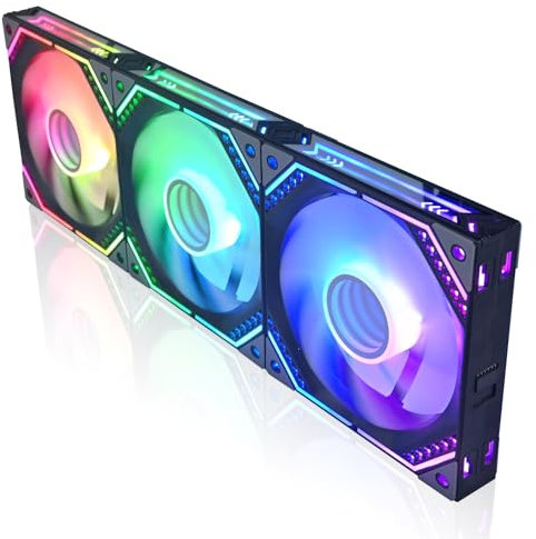 DS 360 Wireless Assembled Case Fans, 120MM LED Fans compatible with ASUS AURA, MSI Mystic Light for PC Case, Computer CPU Cooler, Liquid Cooled Radiators system (3Pack Fans)
