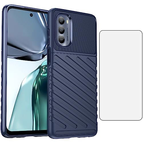 Asuwish Phone Case for Motorola Moto G62 5G with Tempered Glass Screen Protector Cover and Cell Accessories Slim Thin Soft TPU Silicone Rubber Protective Hybrid Mobile G 62 62G MotoG62 Women Men Blue