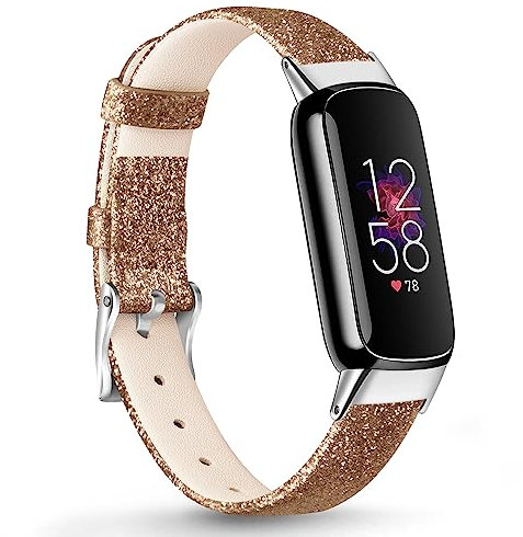 Vancle für Fitbit Luxe Armband Leder für Damen Herren,Weiches Atmungsaktives Leder Sport Armband Ersatzarmbänder für Fitbit Luxe(Blitzroségold)