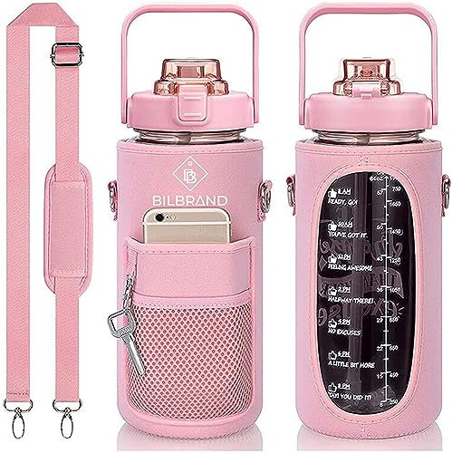 Bilbrand BPA frei Trinkflasche - Wasserflasche – 2000mL, 2L - Auslaufsicher, für Freizeit & Sport - inkl. Flaschenhalter mit verstellbarem Schultergurt (BB02 (Rosa))