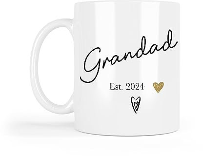 UNIQUEPGIFTS Tasse für Großvater, Geschenk für Großvater, Geschenk für Großeltern 2024, 325 ml, weiße Tasse (Grandad Est. 2024 (1 Tasse))