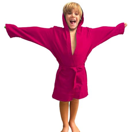 Jenny Sesal Accappatoio in microfibra con cappuccio e cintura per bambino/bambina - ragazzo/ragazza confezione salvaspazio (8/10 anni, Fuxia)