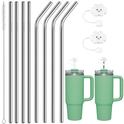 BOZILY Paquete de 8 popotes de repuesto de acero inoxidable para vaso Stanley Adventure de 40 onzas, popotes reutilizables sin BPA con cepillo de limpieza y 2 cubiertas para popotes para accesorios