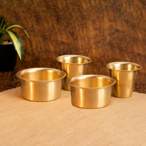 EKHASA 100% Pure Brass Filter Coffee Cup | Dabara Set for Coffee | South Indian Dawara Coffee Cup Set | Pital Filter Coffee Cup Tumbler Set (Set of 2)