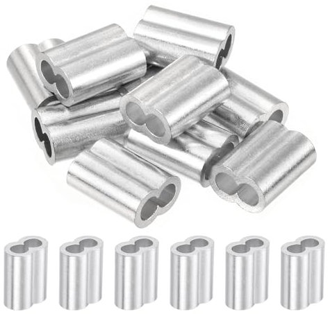 sourcing map 3/16 5mm Aluminium Sertissage Boucle Manchon Double Ferrule pour Fil Corde Câble Ligne Fin, Argent 10pcs