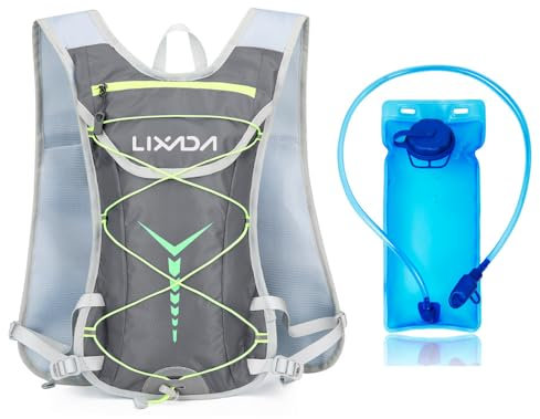 Lixada Trinkrucksack mit 2L trinkblase, 10L Ultraleicht Atmungsaktiv laufrucksack Trail Rucksack Trinkweste, Herren Damen Hydration Pack Fahrradrucksack für Laufen, Camping, Wandern, Marathoner