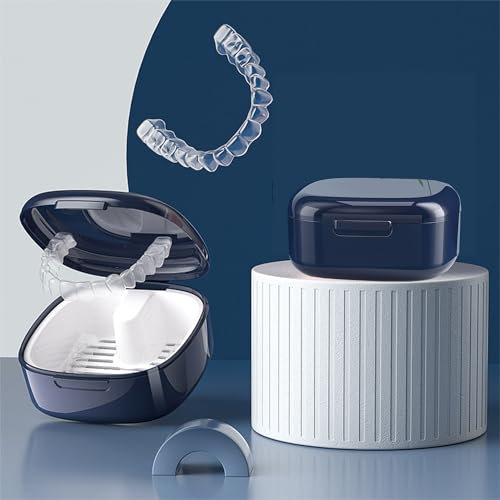 katmerio Caja de dentaduras con colador, caja de prótesis a prueba de fugas, recipiente portátil para dientes falsos, recipiente higiénico para dentaduras postizas para el almacenamiento (negro)