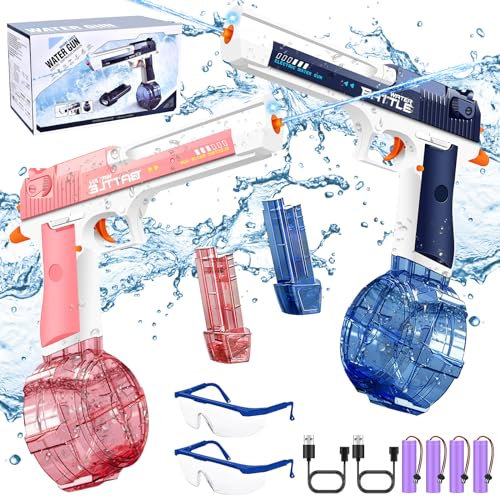 JONRRYIN Pistola de Agua Electronica, 2 Pack Pistola Agua Potente con 434 + 58CC Largo Alcance, Pistola de Agua Automática Juguetes Acuáticos de Verano para Adultos Niños Playa Partido Jardín